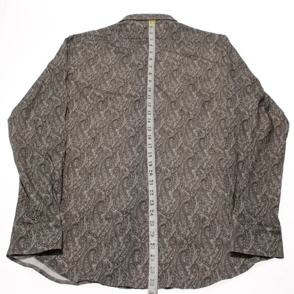 Emanuel Berg NWT Byron Casual Button Down Shirt Sz 42 16.5 L Taupe Brown Paisley